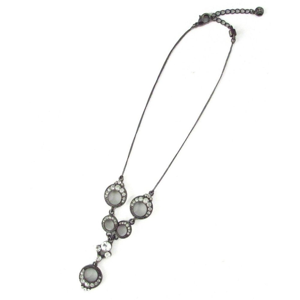 Nicole Miller Rhinestone Circle Gunmetal Chain Y Necklace